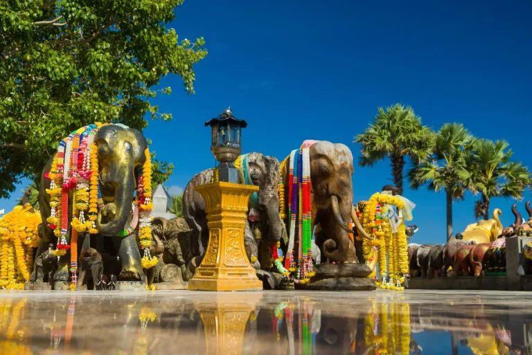 Elephants at the Phuket lighthouse temple Prom Thep